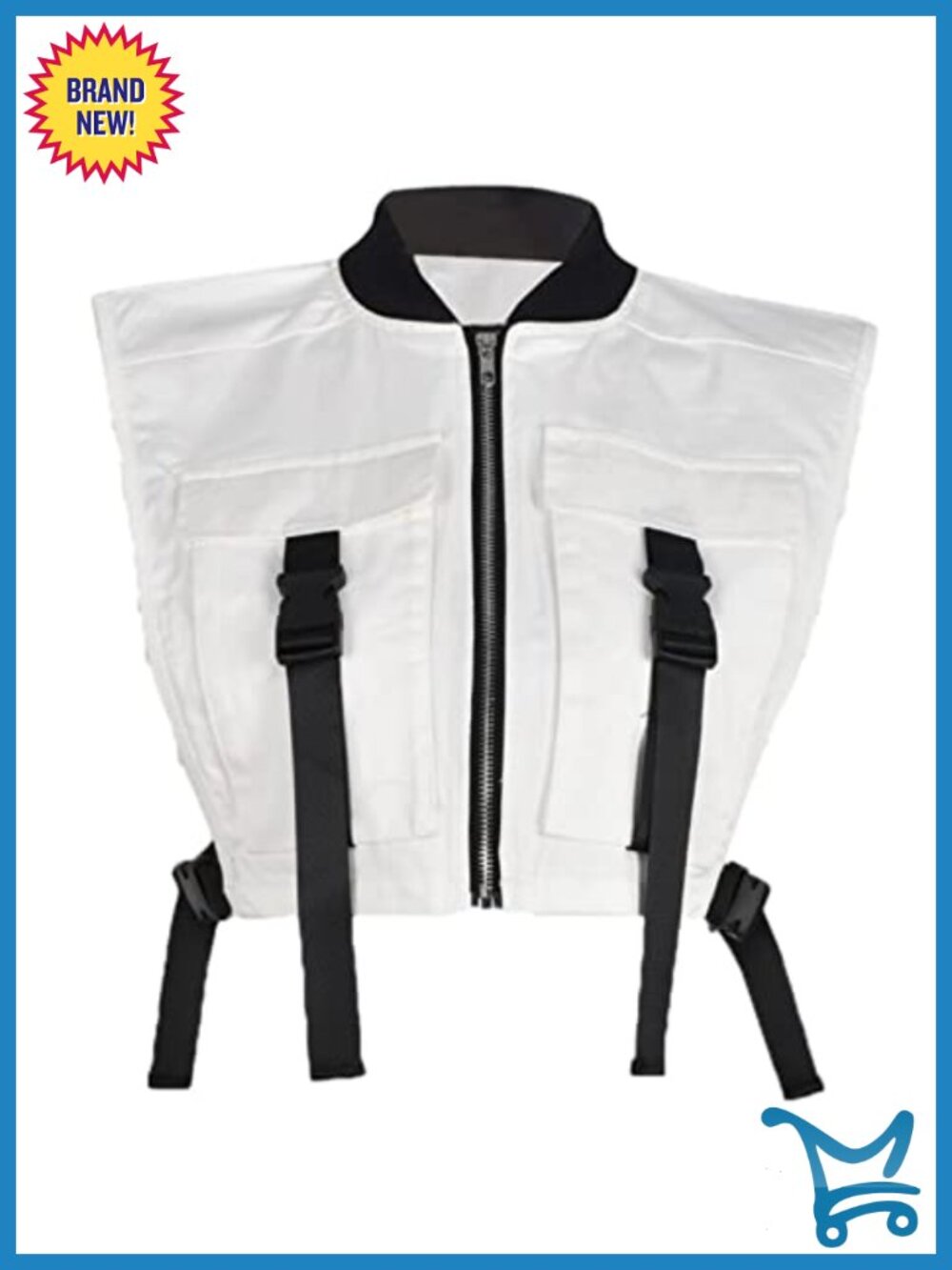 Sleeveless Crop Cargo Vest with Pockets Zip Up Utility Jacket
